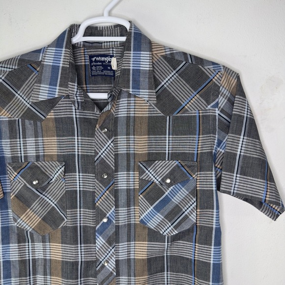VTG Wrangler Pro Rodeo Shirt Men 16 Plaid Pearl Snap Western Short Sleeve Cowboy - Picture 3 of 5